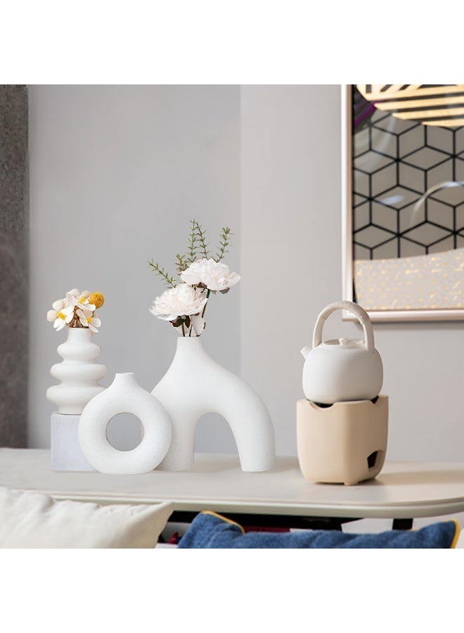 ALMiHomi White Ceramic Vase Set of 3 – Boho Nordic Minimalist Decorative Flower Vases for Home Office Living Room Bedroom - Image 5